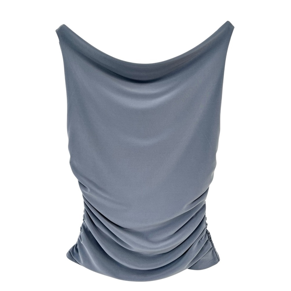 Wilfred Smooth Matter Clarissa Gray Blue Sleek Drapey Cowlneck DressTop sz S - Picture 4 of 11